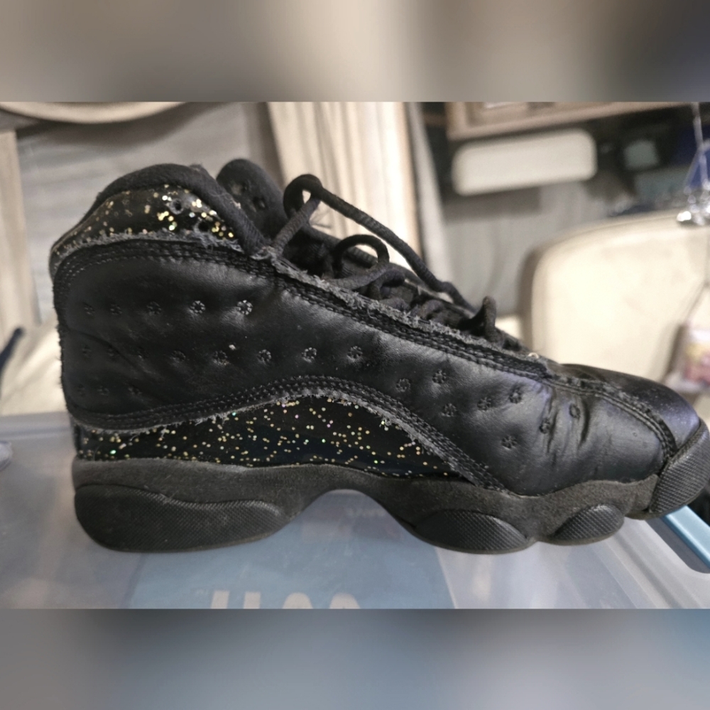 Black and Gold High-Top Sneakers with Quilted Design and Glitter Accents